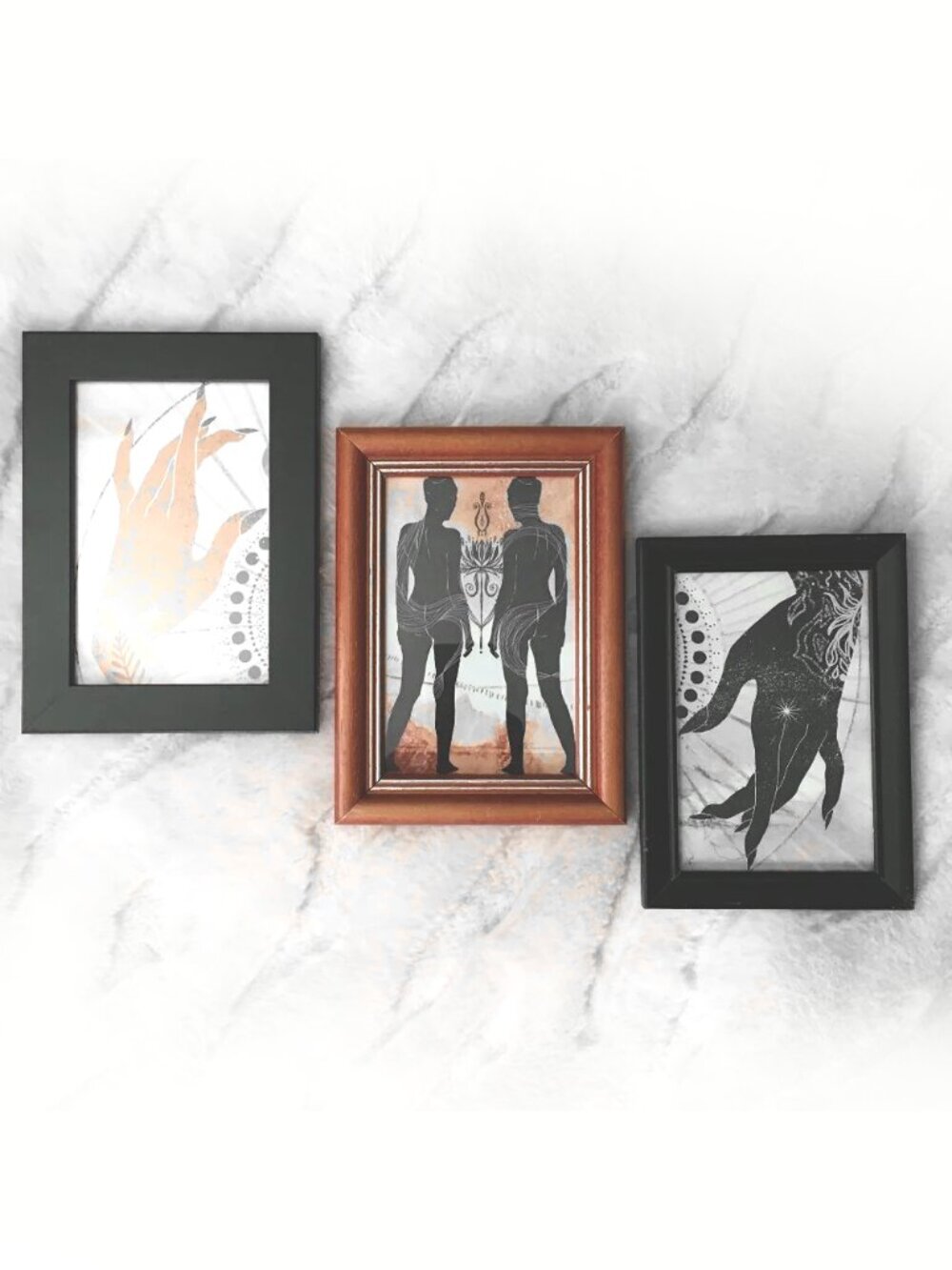 Set of 3 Vintage Wood Frames Witchy Wiccan Art